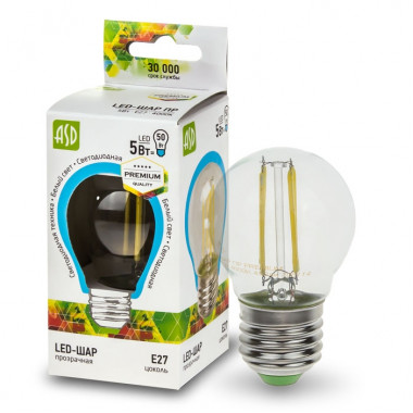Светодиодная Лампа LED-PREMIUM-ШАР 5.0Вт 160-260В Е27 3000К 450Лм прозрачная ASD*