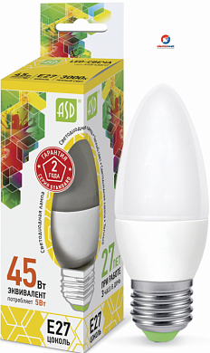 Лампа LED-standard - СВЕЧА 5.0Вт 160-260В Е27 3000К 400Лм ASD