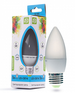 Лампа LED-standard - СВЕЧА 5.0Вт 160-260В Е27 4000К 400Лм ASD*