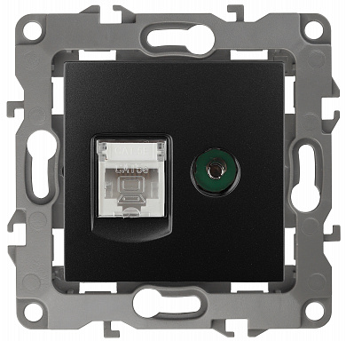 Розетка RJ45+TV антрацит, ЭРА 12-3110-05