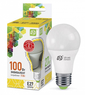 Светодиодная Лампа ASD standard - A60  11Вт 160-260В Е27 3000К 900Лм 