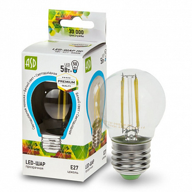 Лампа LED-PREMIUM-ШАР 5.0Вт 160-260В Е27 4000К 450Лм прозрачная ASD*