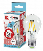 Лампа LED-deco-A60 5Вт 230В Е27 4000К 450ЛМ прозрачн. IN HOME