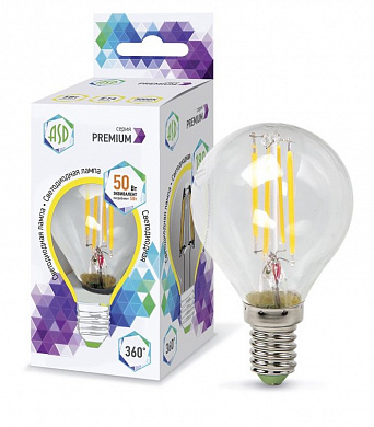 Лампа LED-PREMIUM-ШАР 5.0Вт 160-260В Е14 4000К 450Лм прозрачная ASD*