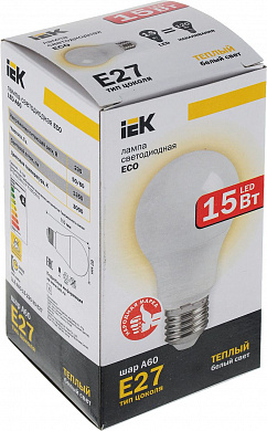 Лампа LED ECO A60 шар 15Вт  4000K E27 IEK 