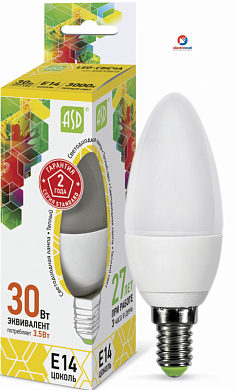 Лампа LED-standard - СВЕЧА 3.5Вт 160-260В Е14 3000К 300Лм ASD