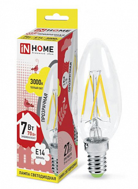 Лампа LED deco-СВЕЧА 7Вт 230В Е14 3000К 630Лм прозрачная IN HOME